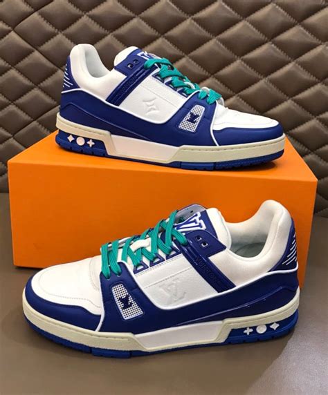 blue lv sneakers|louis vuitton trainer sneaker blue.